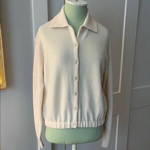 Theory Ivory Knit Button-Up Sweater